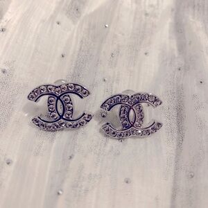 Chanel Silver Crystal Earrings